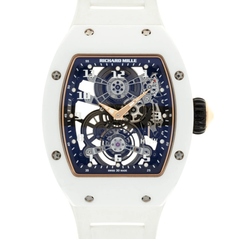 Richard Mille,Tourbillon 40.10x48.15mm,40.10x48.15mm,Ceramic,Rose Gold,Silver,Handwound,Power Reserve Indicator,Tourbillon,Function Selector,RM 17,RM 17-01 CE/RG WHITE
