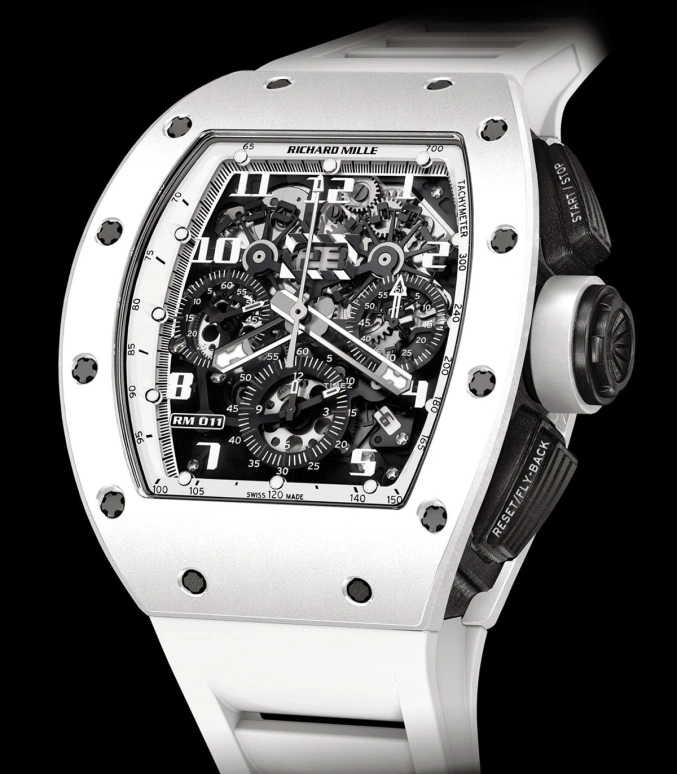 Richard Mille,Not Tourbillon 50x40mm,50x40mm,Ceramic,White,Skeleton,Automatic,Chronograph,Month,Day,Flyback,Sapphire,Tonneau,RM 011 White Ghost