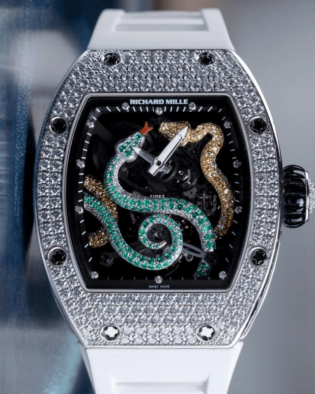 Richard Mille,Tourbillon 39.70x45mm,39.70x45mm,White Gold,Skeleton,Handwound,Power Reserve Indicator,Sapphire,RM 026 Tourbillon Serpent
