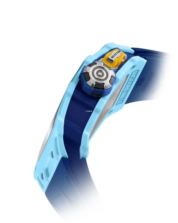 Richard Mille,Not Tourbillon 43.15x49.95mm,43.15x49.95mm,Quartz TPT,Carbon TPT,Black,Automatic,Function Selector,55hours,RM 35,RM 35-03 Rafael Nadal pastel blue