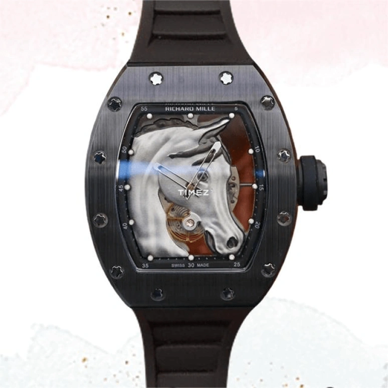Richard Mille,Tourbillon 40x50mm,40x50mm,Titanium,Silver,Skeleton,Handwound,Tourbillon,Tonneau,RM 52,RM 52-02 Silver Horse