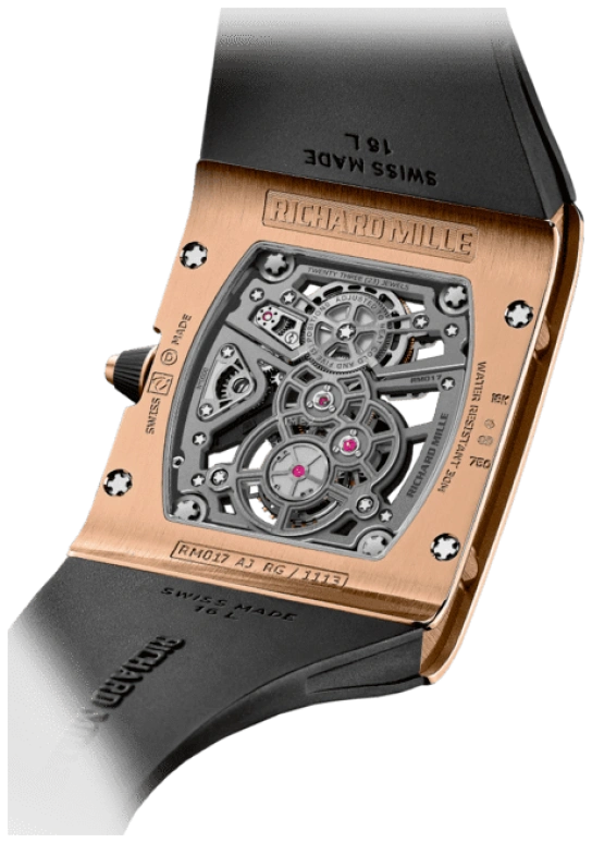 Richard Mille,Tourbillon 49.80x38mm,49.80x38mm,Rose Gold,Skeleton,Handwound,Power Reserve Indicator,Tourbillon,Function Selector,RM 017 Tourbillon Extra Flat RG