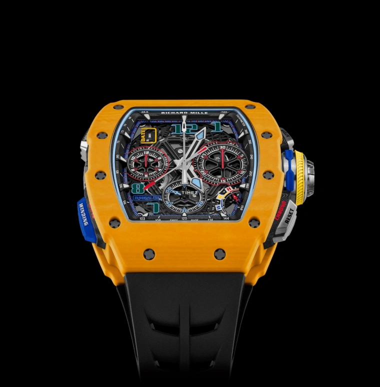 Richard Mille,Not Tourbillon 44.50x49.94mm,44.50x49.94mm,Quartz TPT,Skeleton,Automatic,Chronograph,Day,Flyback,Rattrapante,In-house Caliber,Sapphire,Crystal Glass,Steve Harvey,RM 65,RM 65-01 DARK YELLOW