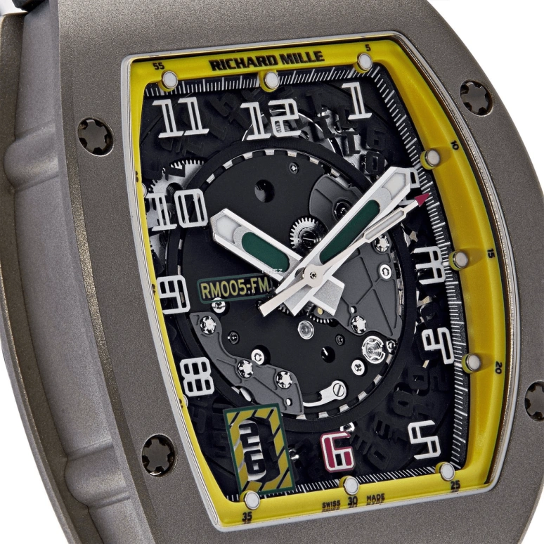 Richard Mille,Not Tourbillon 37.80x45mm,37.80x45mm,Titanium,Skeleton,Automatic,Day,Sapphire,Crystal Glass,RM 005 Felipe Massa TI