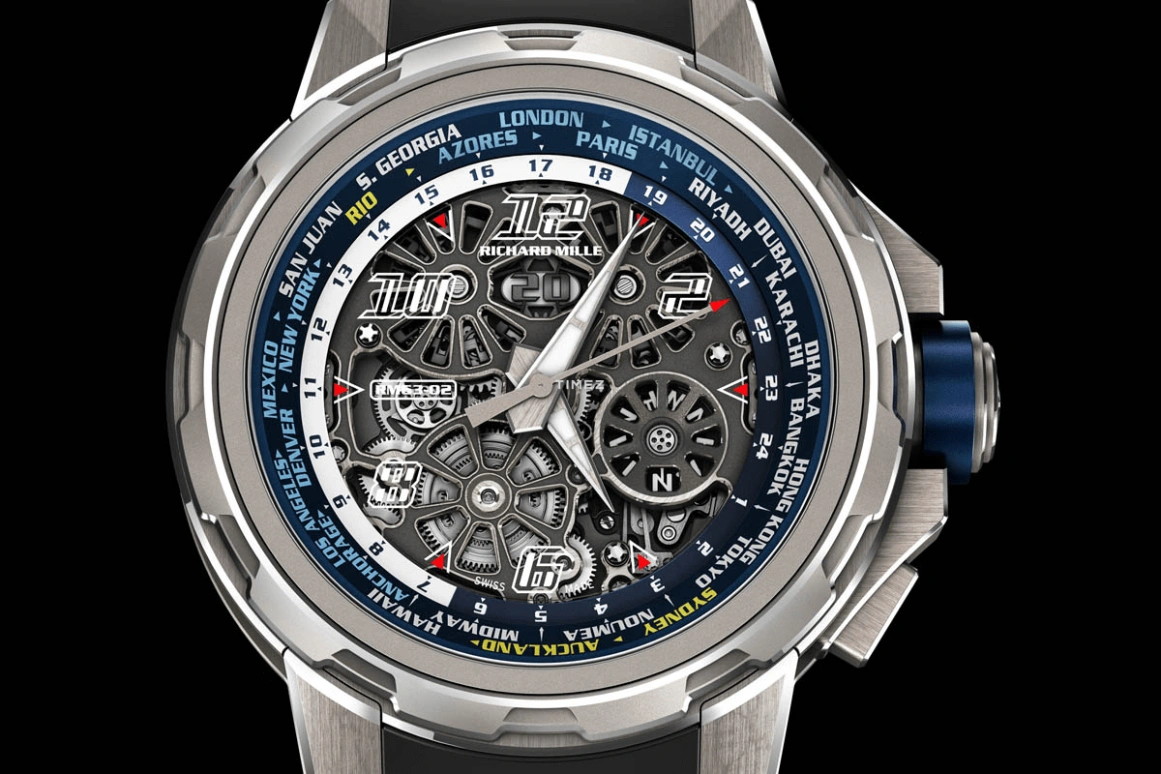 Richard Mille,Not Tourbillon 47mm,47mm,Titanium,Blue,Skeleton,Automatic,World Time,Sapphire,RM 63,RM 63-02 TI