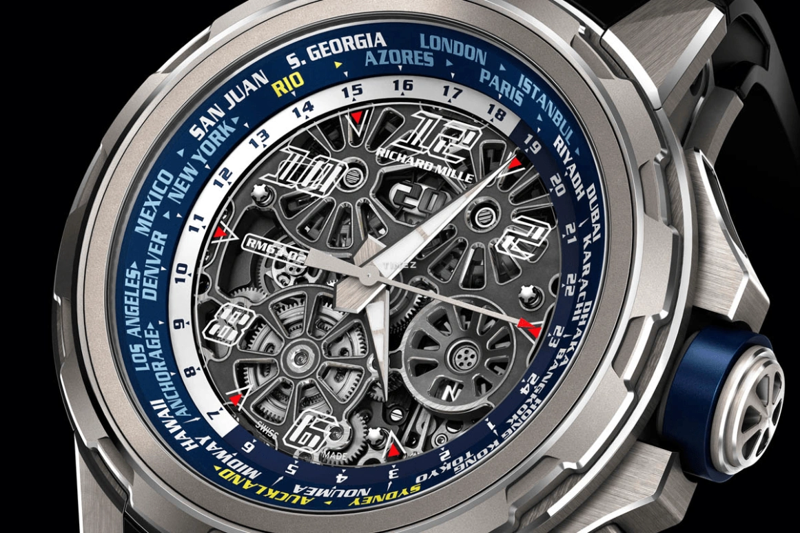 Richard Mille,Not Tourbillon 47mm,47mm,Titanium,Blue,Skeleton,Automatic,World Time,Sapphire,RM 63,RM 63-02 TI