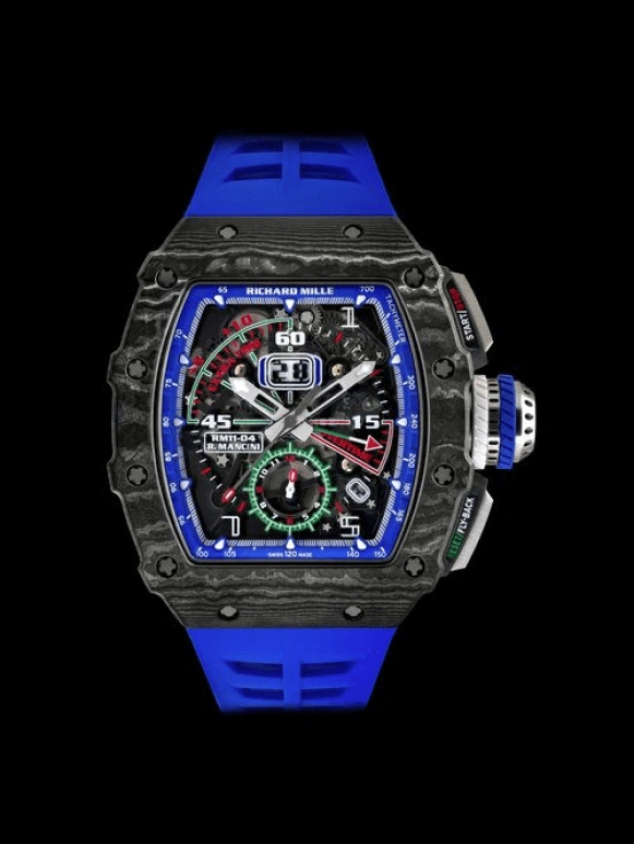 Richard Mille,Not Tourbillon 49.94x44.50mm,49.94x44.50mm,Carbon TPT,Skeleton,Automatic,Chronograph,Month,Day,Flyback,55hours,In-house Caliber,Tom Terrific,Comeback Kid,Tom Brady,RM 11,RM 11-04 Roberto Mancini