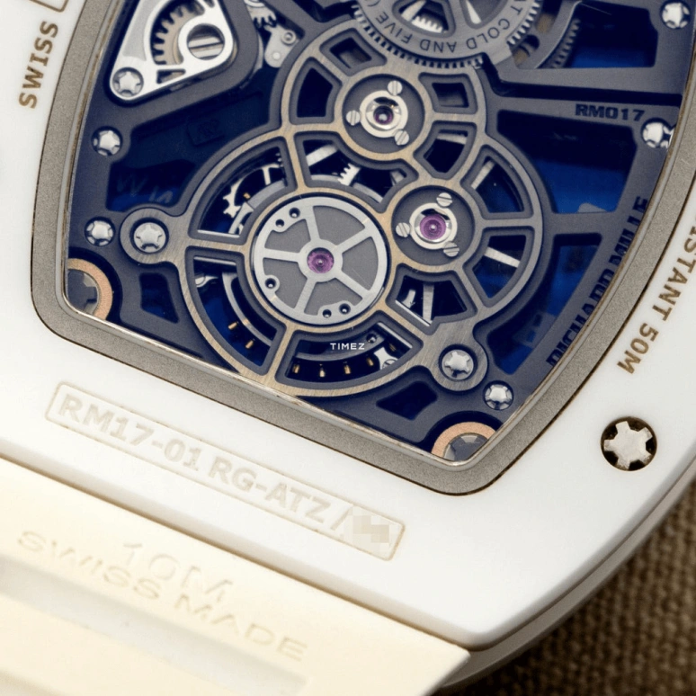 Richard Mille,Tourbillon 40.10x48.15mm,40.10x48.15mm,Ceramic,Rose Gold,Silver,Handwound,Power Reserve Indicator,Tourbillon,Function Selector,RM 17,RM 17-01 CE/RG WHITE