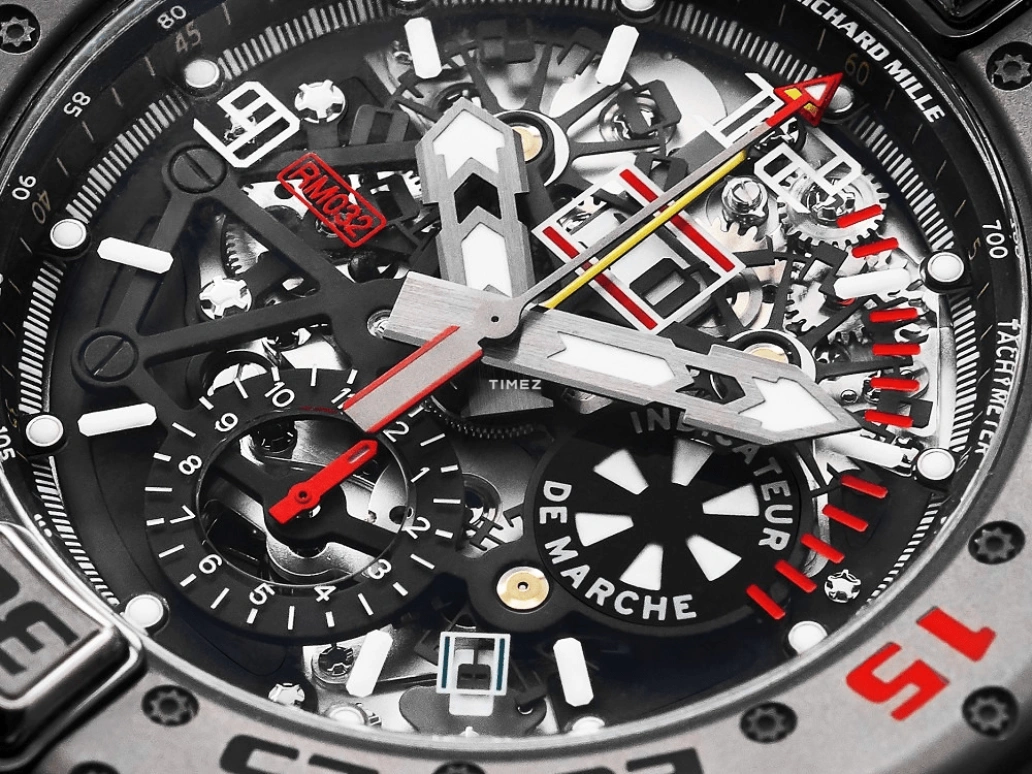 Richard Mille,Not Tourbillon 50mm,50mm,Titanium,Skeleton,Automatic,Chronograph,Annual Calendar,Month,Day,In-house Caliber,Sapphire,Sylvester Stallone,Sly,RM 032 Flyback Chronograph TI