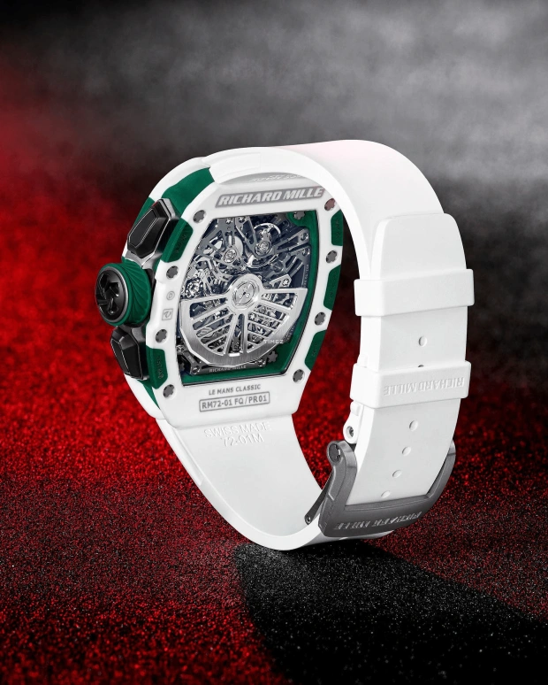 Richard Mille,Not Tourbillon 38.40x47.34mm,38.40x47.34mm,NTPT,Ceramic,Green,Skeleton,Automatic,Chronograph,Day,Flyback,Function Selector,Sapphire,Tonneau,Reece James,RM 72,RM 72-01 Le Mans Classic