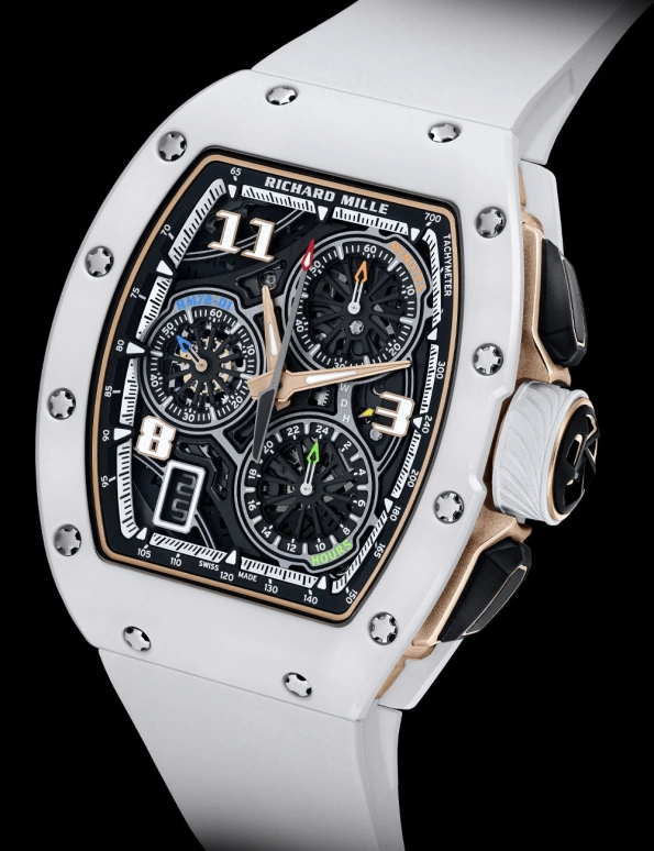 Richard Mille,Not Tourbillon 38.40x47.34mm,38.40x47.34mm,Ceramic,Rose Gold,Black,Automatic,Chronograph,Day,Flyback,Function Selector,50hours,In-house Caliber,RM 72,RM 72-01 Lifestyle Flyback WHITE CE
