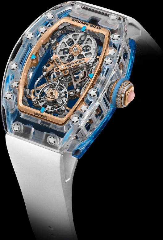 Richard Mille,Tourbillon 32.90x46.75mm,32.90x46.75mm,Sapphire,Silver,Handwound,Tourbillon,65hours,RM 75,RM 75-01 Flying Tourbillon Sapphire Blue