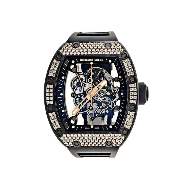 Richard Mille,Not Tourbillon 42.70x49.90mm,42.70x49.90mm,NTPT,Black,Skeleton,Handwound,Sapphire,Tonneau,RM 055 Bubba Watson DI,RM 055 Bubba Watson DI-CASE