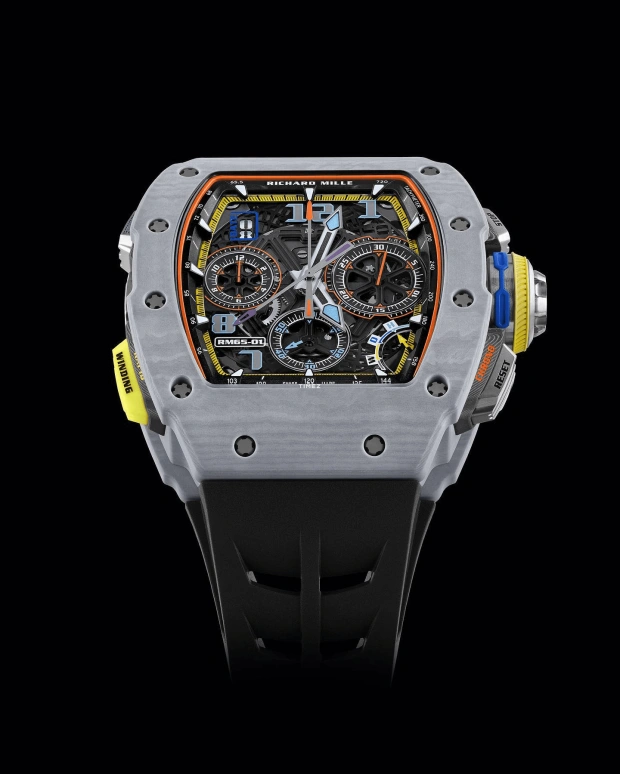 Richard Mille,Not Tourbillon 49.94x44.50mm,49.94x44.50mm,Quartz TPT,Skeleton,Automatic,Chronograph,Day,Flyback,Rattrapante,In-house Caliber,Sapphire,Crystal Glass,RM 65,RM 65-01 GREY