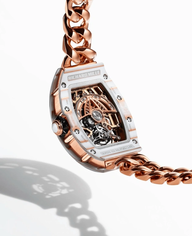 Richard Mille,Tourbillon 52.63x34.40mm,52.63x34.40mm,Quartz TPT,Red Gold,Rose Gold,Automatic,Tourbillon,50hours,RM 74,RM 74-02 WHITE RG CHAIN