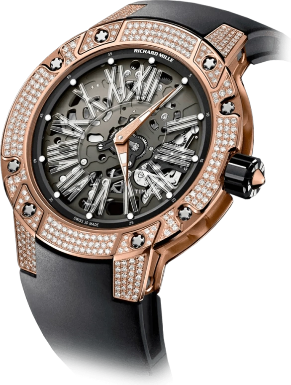 Richard Mille,Not Tourbillon 45.70mm,45.70mm,Rose Gold,Skeleton,Automatic,In-house Caliber,Sapphire,RM 033 RG FULL DI