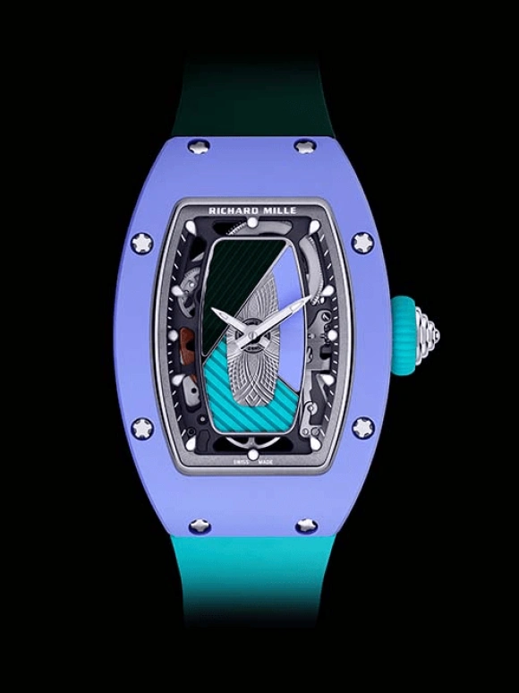 Richard Mille,Not Tourbillon 45.66x31.40mm,45.66x31.40mm,Ceramic,Gold,Skeleton,Automatic,50hours,In-house Caliber,RM 07,RM 07-01 PASTEL BLUE