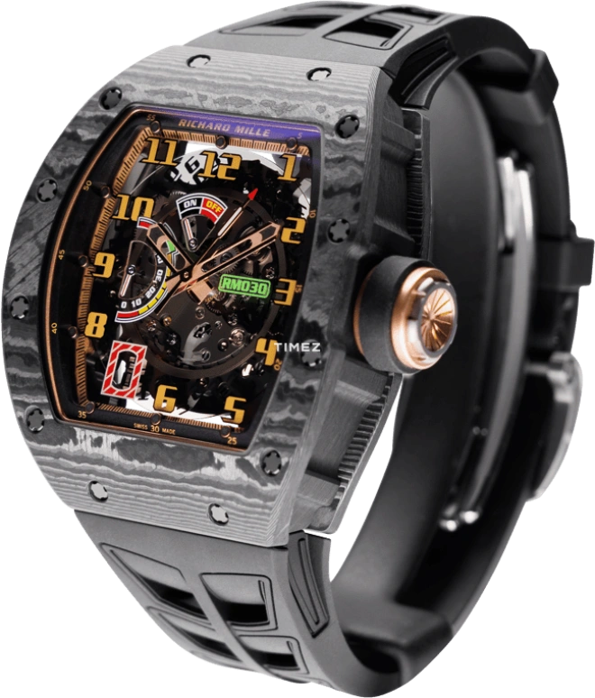 Richard Mille,Not Tourbillon 42.70x50mm,42.70x50mm,NTPT,Skeleton,Automatic,Day,Power Reserve Indicator,Function Selector,RM 030 Candy