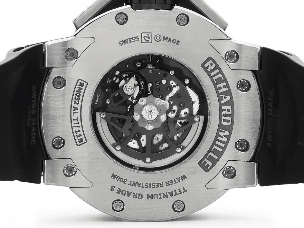 Richard Mille,Not Tourbillon 50mm,50mm,Titanium,Skeleton,Automatic,Chronograph,Annual Calendar,Month,Day,In-house Caliber,Sapphire,Sylvester Stallone,Sly,RM 032 Flyback Chronograph TI