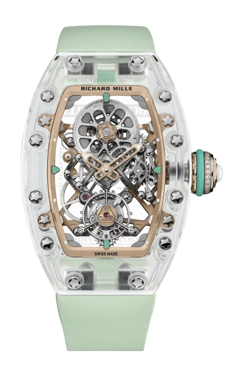 Richard Mille,Tourbillon 32.90x46.75mm,32.90x46.75mm,Sapphire,Silver,Handwound,Tourbillon,65hours,RM 75,RM 75-01 Flying Tourbillon Sapphire Green