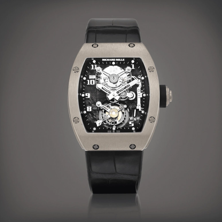 Richard Mille,Tourbillon 38x45mm,38x45mm,White Gold,Black,Handwound,Power Reserve Indicator,Tourbillon,Torque Indicator,RM 002,RM 002-V2 Tourbillon AF WG