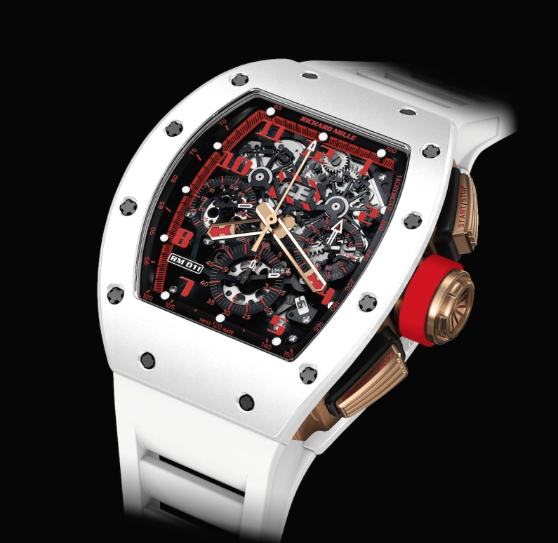 Richard Mille,Not Tourbillon 50x40mm,50x40mm,Ceramic,Red,Skeleton,Automatic,Chronograph,Month,Day,Flyback,Sapphire,Tonneau,RM 011 White Demon