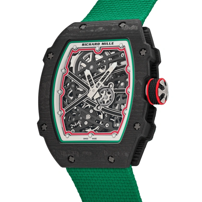 Richard Mille,Not Tourbillon 38.70x47.52mm,38.70x47.52mm,NTPT,Carbotech,Texalium,Black,Automatic,50hours,In-house Caliber,Lewis Hamilton,RM 67,RM 67-02 Italy