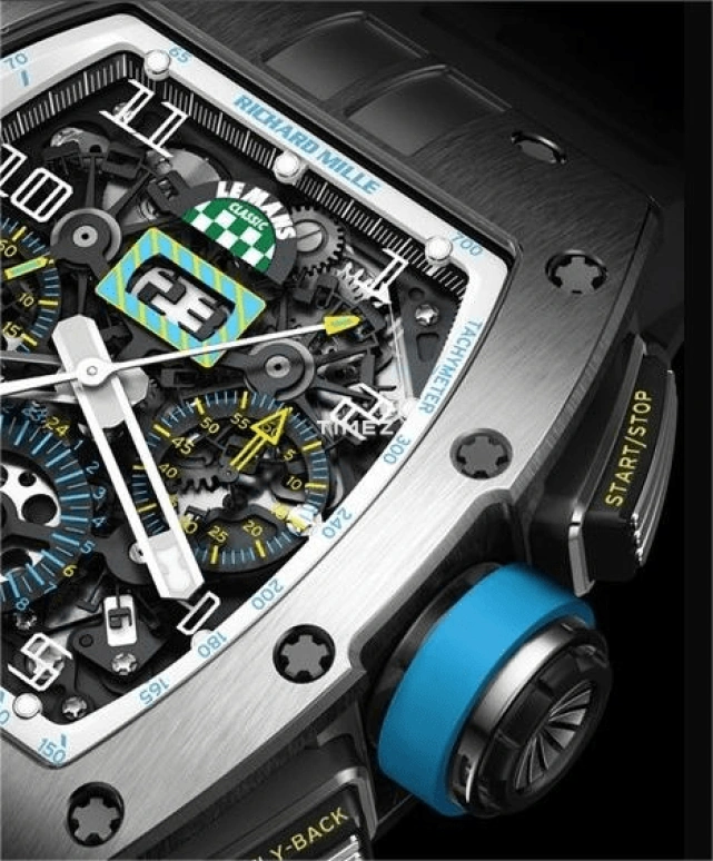 Richard Mille,Not Tourbillon 50x42.70mm,50x42.70mm,Titanium,Skeleton,Automatic,Chronograph,Month,Day,Flyback,Sapphire,Tonneau,RM 011 Le Mans Classic BLUE