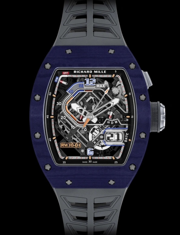 Richard Mille,Not Tourbillon 42x49.94mm,42x49.94mm,Quartz TPT,Grey,Automatic,Power Reserve Indicator,Big Date,Function Selector,RM 30,RM 30-01 DARK BLUE Quartz TPT