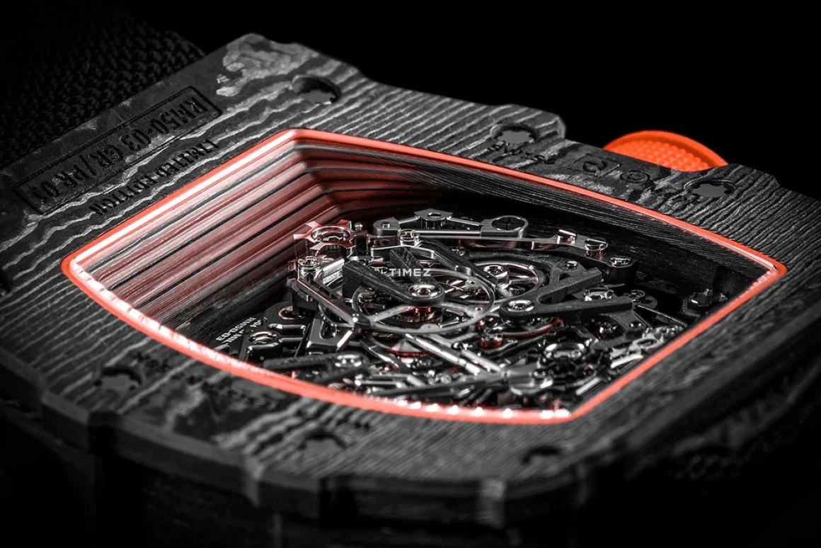 Richard Mille,Tourbillon 44.50x49.65mm,44.50x49.65mm,Carbon TPT,Skeleton,Handwound,Chronograph,Power Reserve Indicator,Tourbillon,Rattrapante,Tonneau,RM 50,RM 50-03 Tourbillon McLaren F1