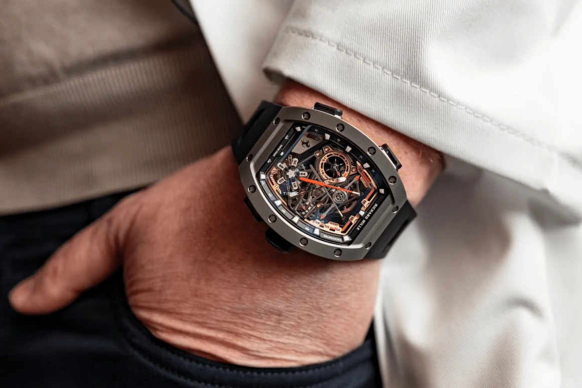 Richard Mille,Tourbillon 42.90mm,42.90mm,Titanium,Skeleton,Handwound,Chronograph,Power Reserve Indicator,Tourbillon,Rattrapante,70hours,In-house Caliber,RM 43,RM 43-01 FERRARI TI