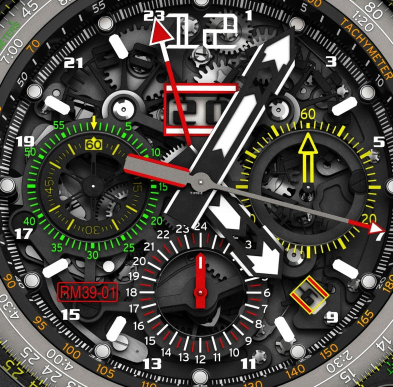Richard Mille,Not Tourbillon 50.70mm,50.70mm,Titanium,Skeleton,Automatic,Countdown,Chronograph,Month,Day,50hours,In-house Caliber,RM 39,RM 39-01 Flyback Chronograph Aviation