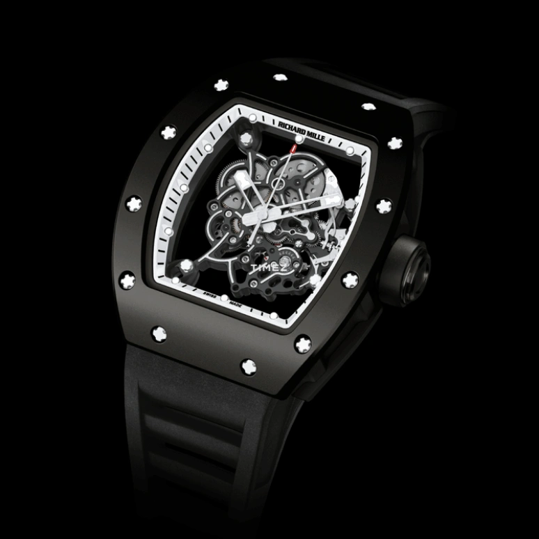 Richard Mille,Not Tourbillon 42.70x50mm,42.70x50mm,Titanium,White,Skeleton,Handwound,Tonneau,Black,RM 055 Bubba Watson White Drive