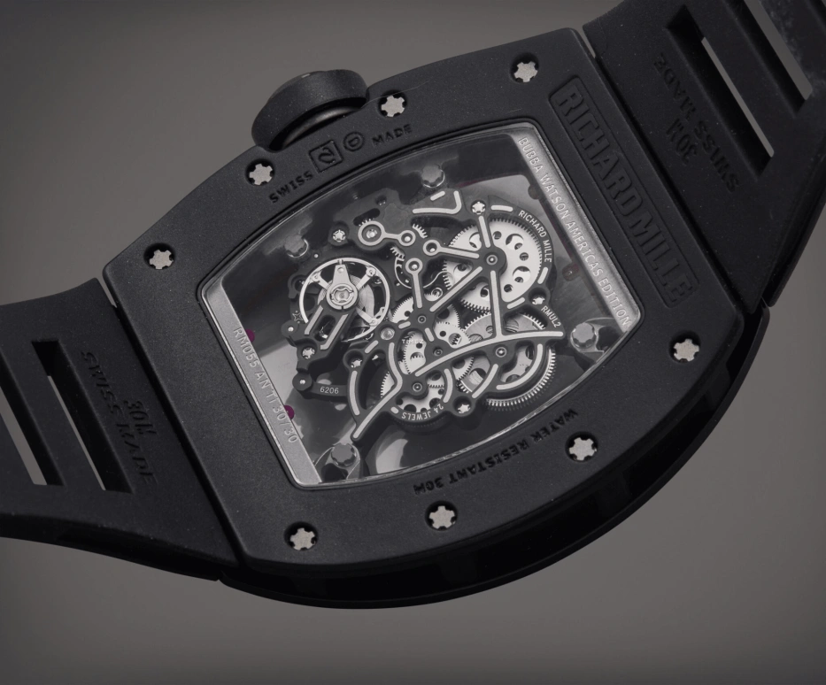 Richard Mille,Not Tourbillon 42.70x49.90mm,42.70x49.90mm,Titanium,Black,Red,Skeleton,Handwound,Tonneau,Black,RM 055 Bubba Watson Red Drive