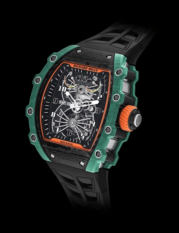 Richard Mille,Tourbillon 42.68x50.12mm,42.68x50.12mm,Quartz TPT,Carbon TPT,Titanium,Skeleton,Handwound,Power Reserve Indicator,Function Selector,Torque Indicator,RM 21,RM 21-02 Tourbillon Aerodyne NTPT