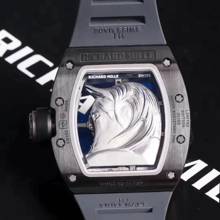 Richard Mille,Tourbillon 40x50mm,40x50mm,Titanium,Silver,Skeleton,Handwound,Tourbillon,Tonneau,RM 52,RM 52-02 Silver Horse