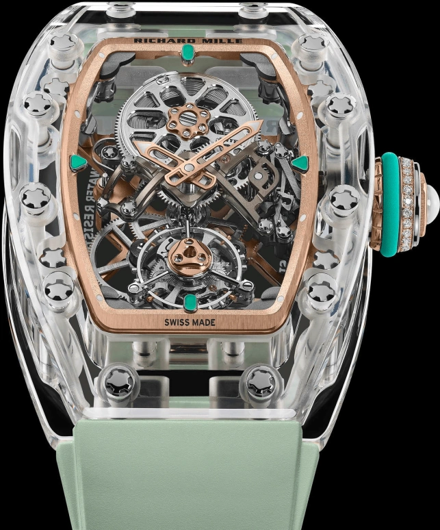 Richard Mille,Tourbillon 32.90x46.75mm,32.90x46.75mm,Sapphire,Silver,Handwound,Tourbillon,65hours,RM 75,RM 75-01 Flying Tourbillon Sapphire Green