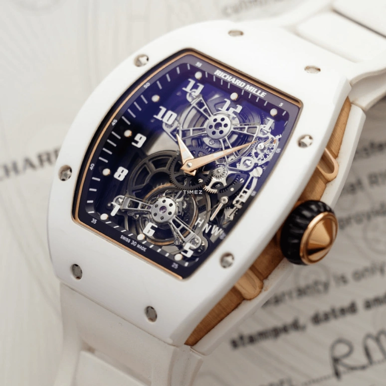 Richard Mille,Tourbillon 40.10x48.15mm,40.10x48.15mm,Ceramic,Rose Gold,Silver,Handwound,Power Reserve Indicator,Tourbillon,Function Selector,RM 17,RM 17-01 CE/RG WHITE