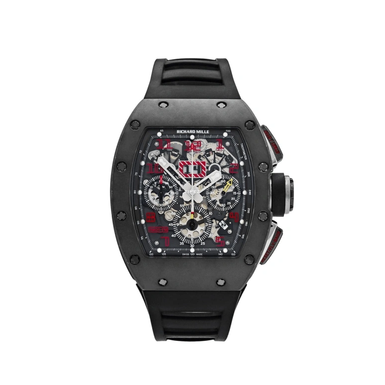 Richard Mille,Not Tourbillon 50x40mm,50x40mm,Titanium,Black,Skeleton,Automatic,Chronograph,Month,Day,Flyback,Sapphire,Tonneau,RM 011 Felipe Massa TI Red Numeral