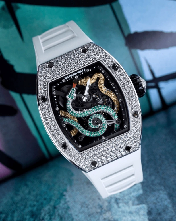Richard Mille,Tourbillon 39.70x45mm,39.70x45mm,White Gold,Skeleton,Handwound,Power Reserve Indicator,Sapphire,RM 026 Tourbillon Serpent
