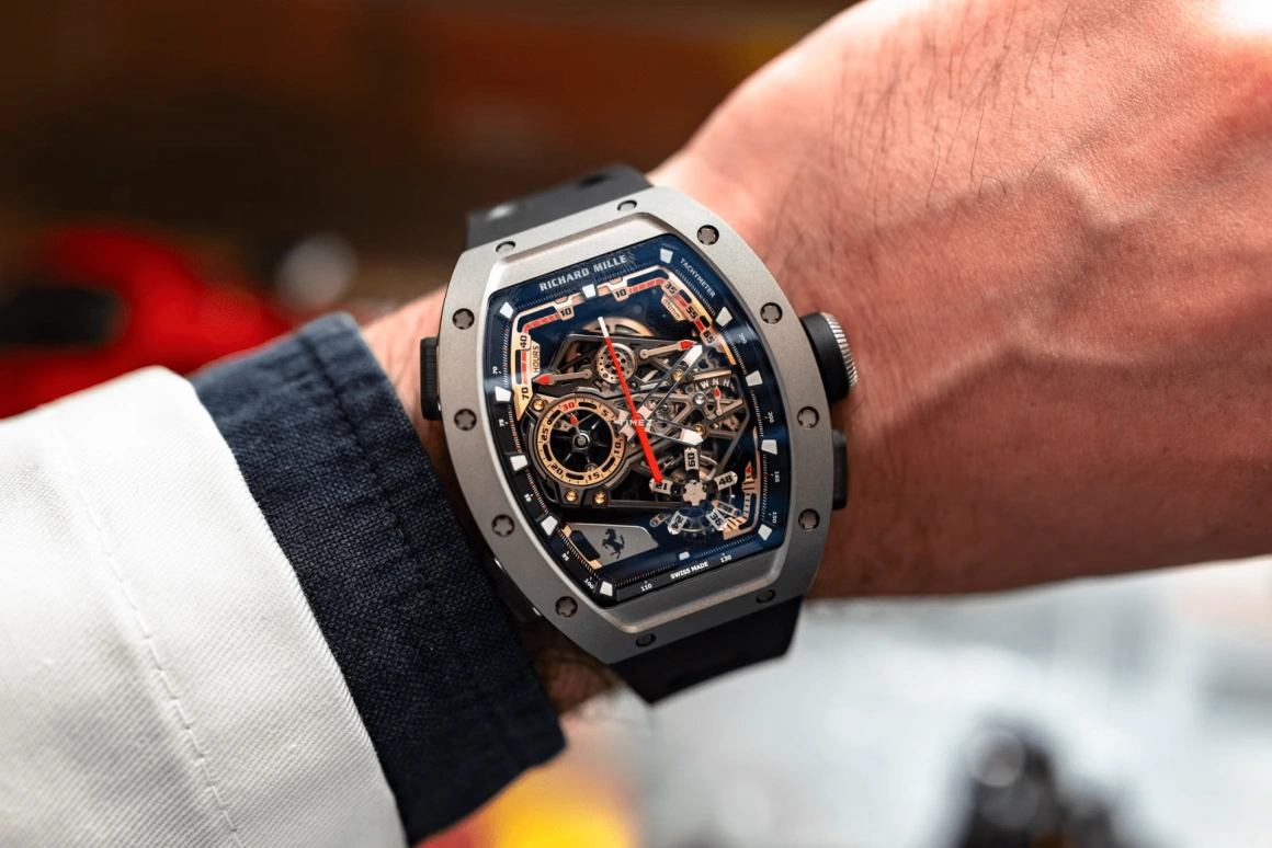 Richard Mille,Tourbillon 42.90mm,42.90mm,Titanium,Skeleton,Handwound,Chronograph,Power Reserve Indicator,Tourbillon,Rattrapante,70hours,In-house Caliber,RM 43,RM 43-01 FERRARI TI