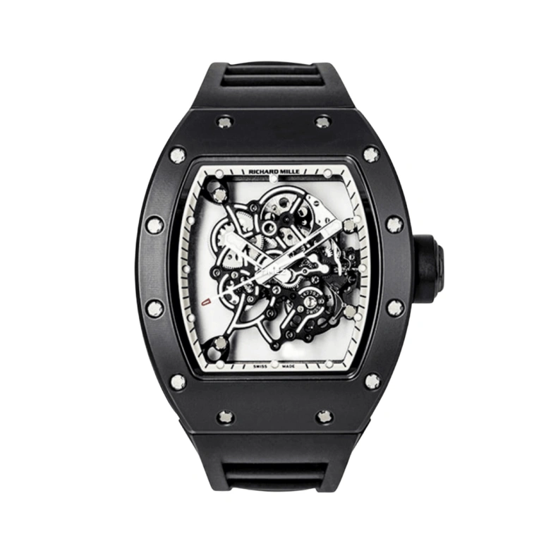 Richard Mille,Not Tourbillon 42.70x50mm,42.70x50mm,Titanium,White,Skeleton,Handwound,Tonneau,Black,RM 055 Bubba Watson White Drive