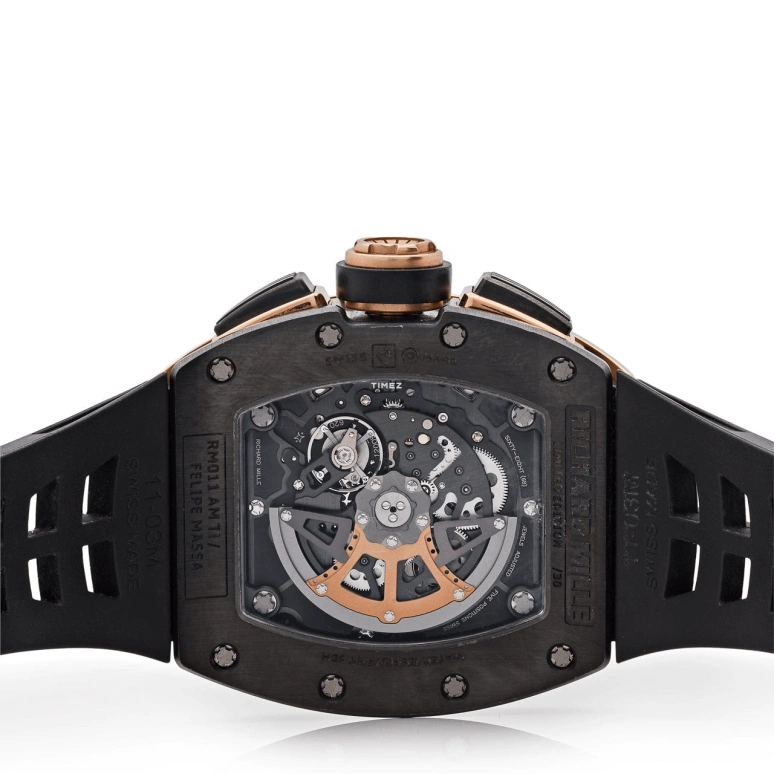 Richard Mille,Not Tourbillon 50x40mm,50x40mm,Rose Gold,Titanium,Black,Skeleton,Automatic,Chronograph,Month,Day,Flyback,Sapphire,Tonneau,RM 011 Felipe Massa Red Kite