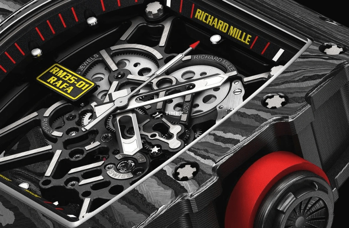 Richard Mille,Not Tourbillon 42.70x49.94mm,42.70x49.94mm,NTPT,Skeleton,Handwound,55hours,In-house Caliber,RM 35,RM 35-01 Rafael Nadal NTPT