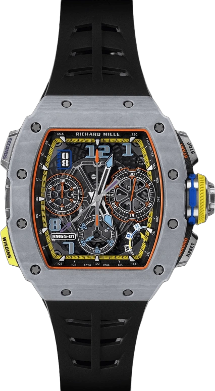 Richard Mille,Not Tourbillon 49.94x44.50mm,49.94x44.50mm,Quartz TPT,Skeleton,Automatic,Chronograph,Day,Flyback,Rattrapante,In-house Caliber,Sapphire,Crystal Glass,RM 65,RM 65-01 GREY