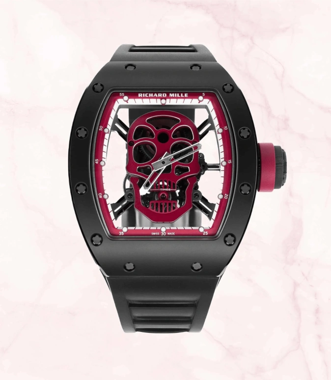 Richard Mille,Tourbillon 42.70x50mm,42.70x50mm,Titanium,Red,Handwound,Tourbillon,Tonneau,RM 52,RM 52-01 Red Skull