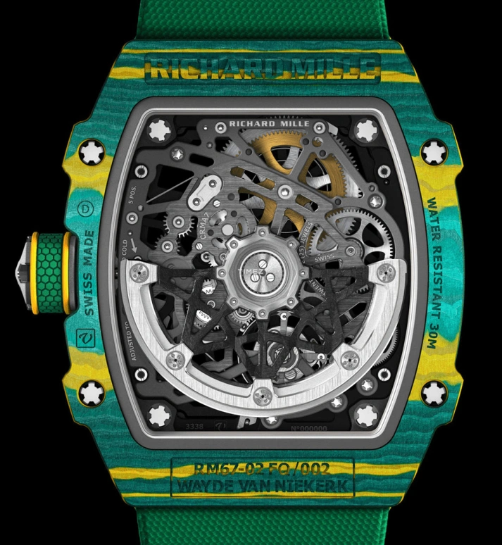 Richard Mille,Not Tourbillon 38.70x47.52mm,38.70x47.52mm,Carbon TPT,Skeleton,Automatic,50hours,In-house Caliber,Karim Benzema,Jayson Tatum,Taco Jay,RM 67,RM 67-02 Wayde Van Niekerk