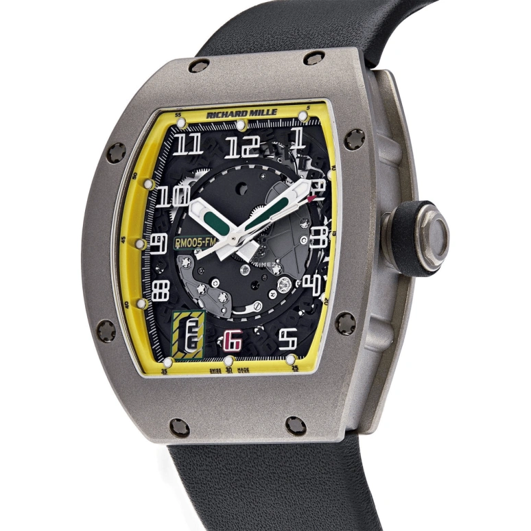 Richard Mille,Not Tourbillon 37.80x45mm,37.80x45mm,Titanium,Skeleton,Automatic,Day,Sapphire,Crystal Glass,RM 005 Felipe Massa TI