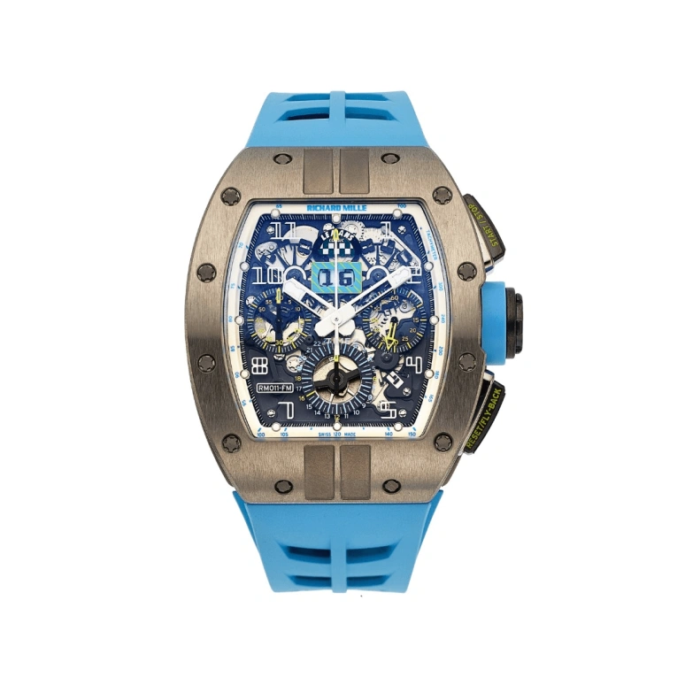 Richard Mille,Not Tourbillon 50x42.70mm,50x42.70mm,Titanium,Skeleton,Automatic,Chronograph,Month,Day,Flyback,Sapphire,Tonneau,RM 011 Le Mans Classic BLUE