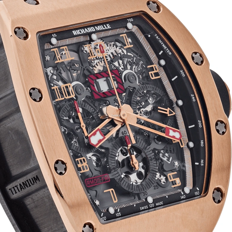 Richard Mille,Not Tourbillon 50x40mm,50x40mm,Rose Gold,Titanium,Black,Skeleton,Automatic,Chronograph,Month,Day,Flyback,Sapphire,Tonneau,RM 011 Felipe Massa Red Kite